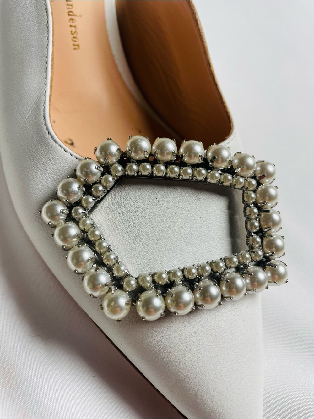 Rupert Sanderson London Pearl Buckle Pointed-Toe Slingback Pumps - Picture 4 of 8